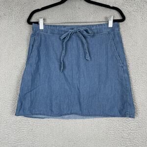Draper James Skirt Womens Small Blue Chambray A Line Drawstring Pockets Cotton